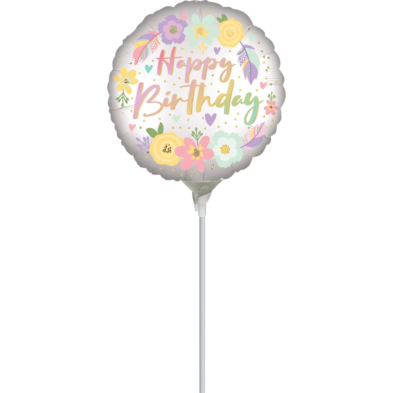 9" Boho Birthday Flowers Foil Stick Balloon